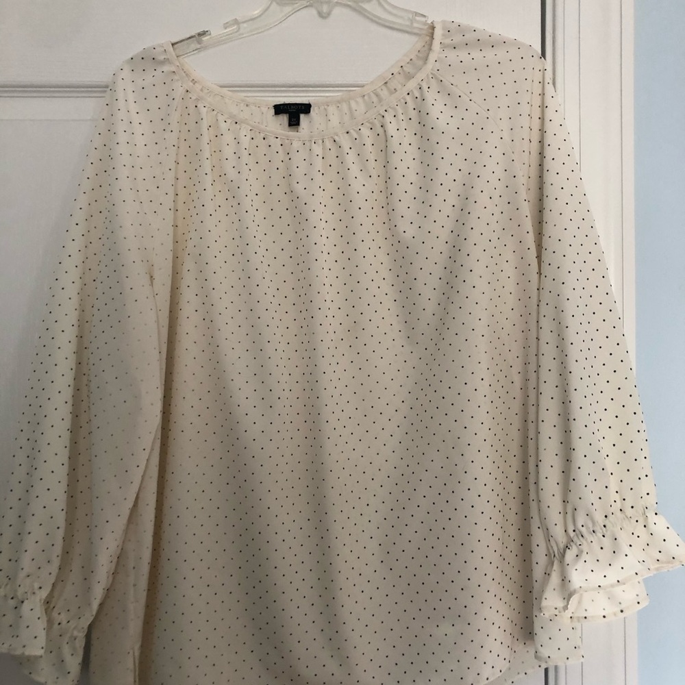 Talbots 2x blouse in cream with black dots